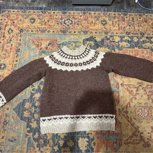 Cozy Brown and Cream Men’s Lopapeysa XL Sweater